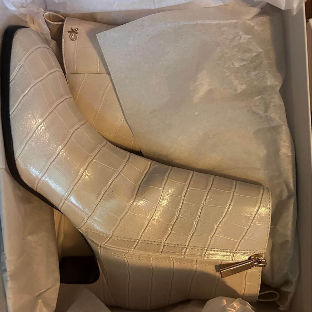 New in the box! Calvin Klein Ivory Croc women booties